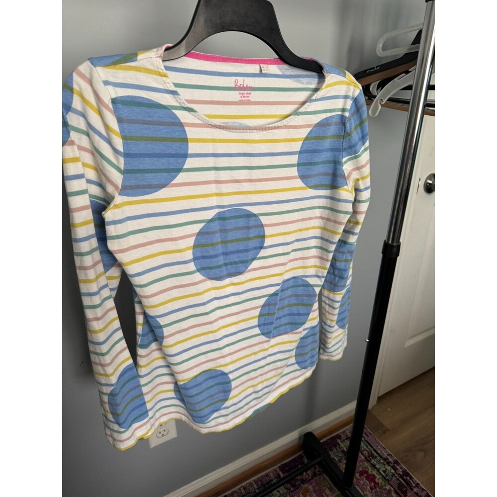 Boden Rainbow Striped Blue Polka Dot Breton Top US 8 UK 12 Long Sleeve Cotton